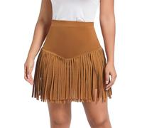 Ella Lust Womens Western Cowgirl Fringe Skirt - Country Concert Outfit Rodeo Tassel Booty Pole Dance Rave Festival Bottoms(Brown,M,11161r)