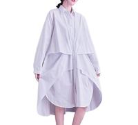 ellazhu Damen T-Shirt Kleid - Lässig, Reverskragen, Langarm, Oversize, Unregelmäßiger Saum, Hemdblusenstil, Einfarbig, GZ622