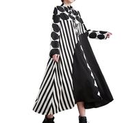 ellazhu Damenkleid Gepunktet Revers Langarm Oversize Langes Maxi-Saum Mit Knopfleiste Seitentaschen GZ632 Gestreift