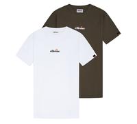 ellesse Herren T-Shirt 2er Pack - OLLIO 2, Kurzarm, Rundhals, Logo, Baumwolle, einfarbig Weiß/Dunkelgrün / L L Mehrfarbig