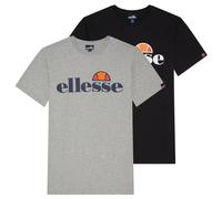 ellesse Herren T-Shirt, 2er Pack - PRADO, Rundhals, kurz, Logo, einfarbig, Baumwolle Schwarz/Grau M
