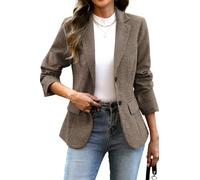 ELLEVEN Damen-Blazer, Reverskragen, kariert, 2 Knöpfe, Boyfriend-Blazer, Anzug, Hahnentrittmuster, Arbeit, Büro, Blazer, Kaffee-Hahnentrittmuster, S