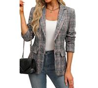 ELLEVEN Damen-Blazer, Reverskragen, Kariert, 2 Knöpfe, Boyfriend-Stil, Anzug, Hahnentrittmuster, Für Arbeit und Büro, Grau-Rotes Karomuster, XXL