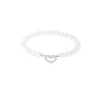 Elli Perlenarmband »Herz Zirkonia Muschelkernperle 925 Silber«, weiß