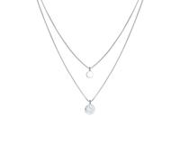 Elli, Halskette 2-Lagig Layer Coin Plättchen Struktur 925 Silber in silber, Schmuck für Damen Gr. 45 cm