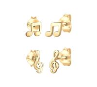 Elli 2er Stecker Set Notenschlüssel Note 925 Silber goldfarben Damen