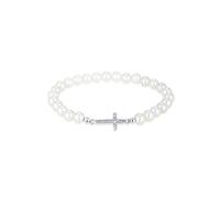 Elli Armband Damen Kreuz Elegant mit Muschelkernperlen und Kristallen aus 925 Sterling Silber