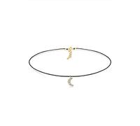Elli Choker Kette Damen Silber 925 Vergoldet 24K Nylon Halbmond Anhänger Kristall Schmuck Geschenke für Frauen Halskette Mädchen Mama Freundin, Silberkette Länge 36 cm
