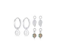 Elli Ohrring-Set »Creolen 3-Set Peace Feder Labradorit 925 Silber«, Boho
