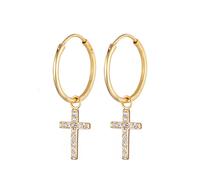Elli Creolen Kreuz Glaube Religion 925 Silber, mit Kristallen von Swarovski® goldfarben Damen