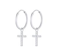 Elli Creolen Kreuz Glaube Religion 925 Silber, mit Kristallen von Swarovski® silberfarben Damen