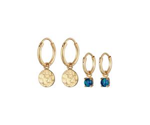 Elli Creolen Plättchen Opal blau 2er Set 925 Silber goldfarben Damen