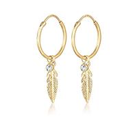 Elli Creolen Silber 925 Vergoldet 24K Feder Ohrringe Damen Kreolen für Frauen Gold Farbe mit Anhänger 0.1ct Kristalle Durchmesser 20mm 0312852017