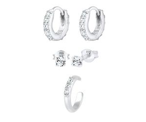 Elli Creolen Stecker Earcuff 3er Set mit n 925 Silber, Kristallen von Swarovski® silberfarben Damen