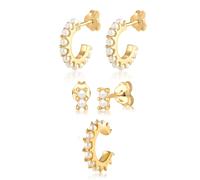 Elli Creolen Stecker Earcuff Synthetische Perlen 3er Set 925 Silber OneSize Damen
