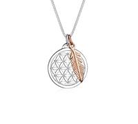 Elli Damen Echtschmuck Halskette Kette Lebensblume Feder Anhänger Bi-Color in 925 Sterling Silber