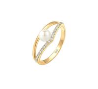 Elli Ring Damen Elegant Geo Design mit Süßwasserzuchtperle und Kristallen in 925 Sterling Silber Vergoldet