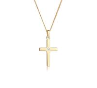 Elli DIAMONDS Halskette Damen Kreuz Anhänger Schlicht mit Diamant (0.02 ct.) in 585 Gelbgold