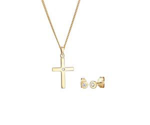 Elli DIAMONDS Kette Stecker Kreuz Diamant (0.075 ct)585 Gelbgold golfarben Damen