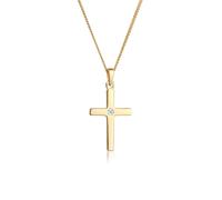 Elli DIAMONDS Halskette Damen Kreuz Anhänger Schlicht mit Diamant (0.02 ct.) in 585 Gelbgold