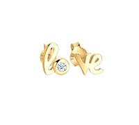 Elli DIAMONDS Ohrringe Damen Ohrstecker Love Schriftzug Basic mit Diamant (0.03 ct.) aus 585 Gelbgold