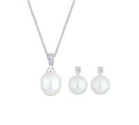 DIAMORE Schmuckset Damen Ohrstecker Süßwasserzuchtperle mit Diamant (0.11 ct.) in 925 Sterling Silber