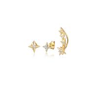 Elli Ear Climber Stecker Stern Set 925 Silber vergoldet, mit Kristallen von Swarovski® OneSize Damen