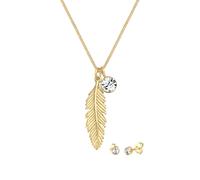 Elli Feder Kette und Ohrstecker 925 Sterling Silber, mit Kristallen von Swarovski® golfarben Damen