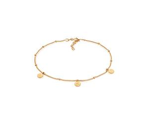 Elli Fußschmuck Damen Fußkettchen Kugel Plättchen Gehämmert in 925 Sterling Silber Vergoldet