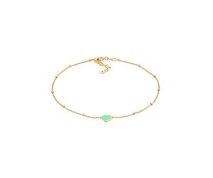 Elli Fußschmuck Kugelkette Herz Emaille 925 Silber vergoldet Hellgrün Damen