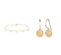 Elli Halskette Damen Choker Geo Kreis Basic Matt Coin in 925 Sterling Silber & Ohrringe Damen Ohrhänger Geo Plättchen Minimal Trend Matt in 925 Sterling Silber