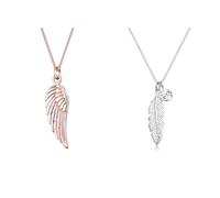 Elli Halskette Damen Engel Flügel Anhänger Symbol Boho Trend in 925 Sterling Silber Rosévergoldet & Halskette Damen Feder Anhänger Boho mit Kristall in 925 Sterling Silber