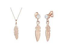 Elli Halskette Damen Feder Anhänger Boho Festival in 925 Sterling Silber & Ohrringe Damen Ohrhänger Feder Boho mit Kristall in 925 Sterling Silber