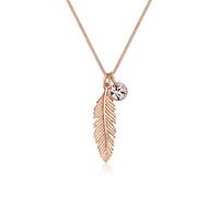 Elli Halskette Damen Feder Boho Anhänger mit Kristall in 925 Sterling Silber Rosévergoldet