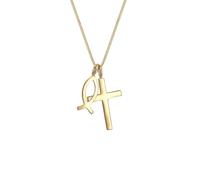 Kette mit Anhänger ELLI "Kreuz Fisch Symbol Religion 925 Silber" Halsketten Gr. 55, ohne Stein, Silber 925 (Sterlingsilber), Länge: 45 cm, goldfarben (gold) Damen (91795556-55) gold