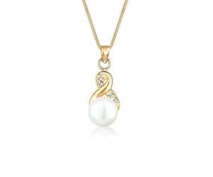 Elli Halskette Damen Infinity Perle mit Kristalle in 925 Sterling Silber vergoldet