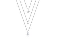 Elli Halskette Damen Layer Look Mond Stern mit Kristallen in 925 Sterling Silber
