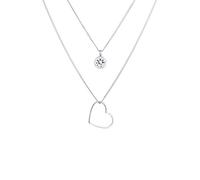Elli Halskette Damen Layering Kette mit Herz Anhänger und Kristall aus 925 Silber
