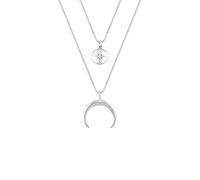 Elli Halskette Damen mit Halbmond Stern Plättchen Zirkonia im Layer Look in 925 Sterling Silber 45 cm Länge