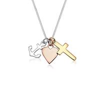 Elli Halskette Damen Tri-Color Anker Herz Kreuz Anhänger 925 Silber