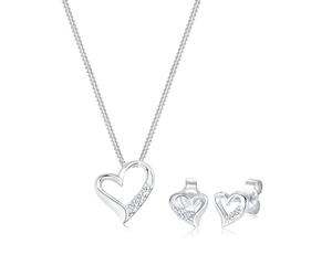 Elli Halskette - Schmuckset Herz Liebe Diamant (0.075 ct.) 925 Silb - Gr. unisize - in Silber - für Damen