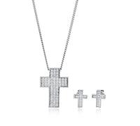 Elli Halskette - Schmuckset Kette Ohrringe Kreuz Zirkonia Weiß 925 - Gr. unisize - in Silber - für Damen