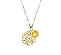 Elli Halskette Silber 925 24K Vergoldet Om Zeichen Plättchen Anhänger Kette Citrin Damen Schmuck Geschenke für Frauen Mädchen Mama Freundin, Hindu Goa Silberkette Länge 45 cm