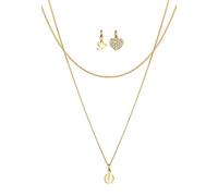 Elli Halskette Silber 925 24K Vergoldet Set Anhänger Taube Peace Symbol Herz Kette Damen Kristall Schmuck Geschenke für Frauen Mädchen Mama Freundin, Puzzlestück Silberkette Länge 45 cm
