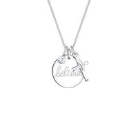 Elli Halskette Silber 925 Believe Plättchen Kreuz Anhänger Gravur Kette Damen Zirkonia Kristall Schmuck Geschenke für Frauen Mädchen Mama Freundin, Silberkette Länge 45 cm