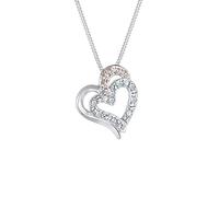 Elli Halskette Silber 925 Doppel Herzen Damen Kette Kristall Schmuck Geschenke für Frauen Mädchen Mama Freundin, Silberkette Länge 45cm