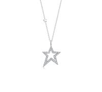 Elli Halskette Silber 925 Doppel Sterne Anhänger Kette Damen Kristall Schmuck Geschenke für Frauen Mädchen Mama Freundin, Sternchen Silberkette Länge 45 cm