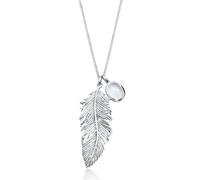 Elli Halskette Silber 925 Feder Anhänger Kette Damen Mondstein Schmuck Geschenke für Frauen Mädchen Mama Freundin, Boho Festival Silberkette Länge 70 cm