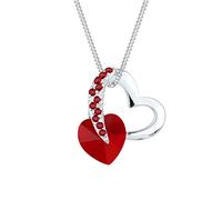 Elli Halskette Silber 925 Herz Cut-Out Anhänger Damen Kette Kristall, Schmuck Geschenke für Frauen Mädchen Mama Freundin, Silberkette Länge 45cm