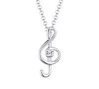 Elli Halskette Silber 925 Noten Schlüssel Kette Damen Kristall Schmuck Geschenke für Frauen Mädchen Mama Freundin, Musik Notenschlüssel Silberkette Länge 45 cm